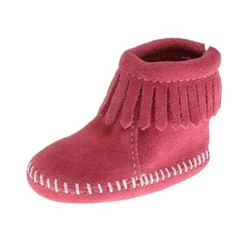 Minnetonka pink suede natural leather baby moccasins